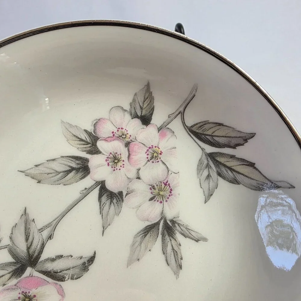 FOUR Manor House Spring Glory Fruit Bowls Pink & White Floral Gray Leaves